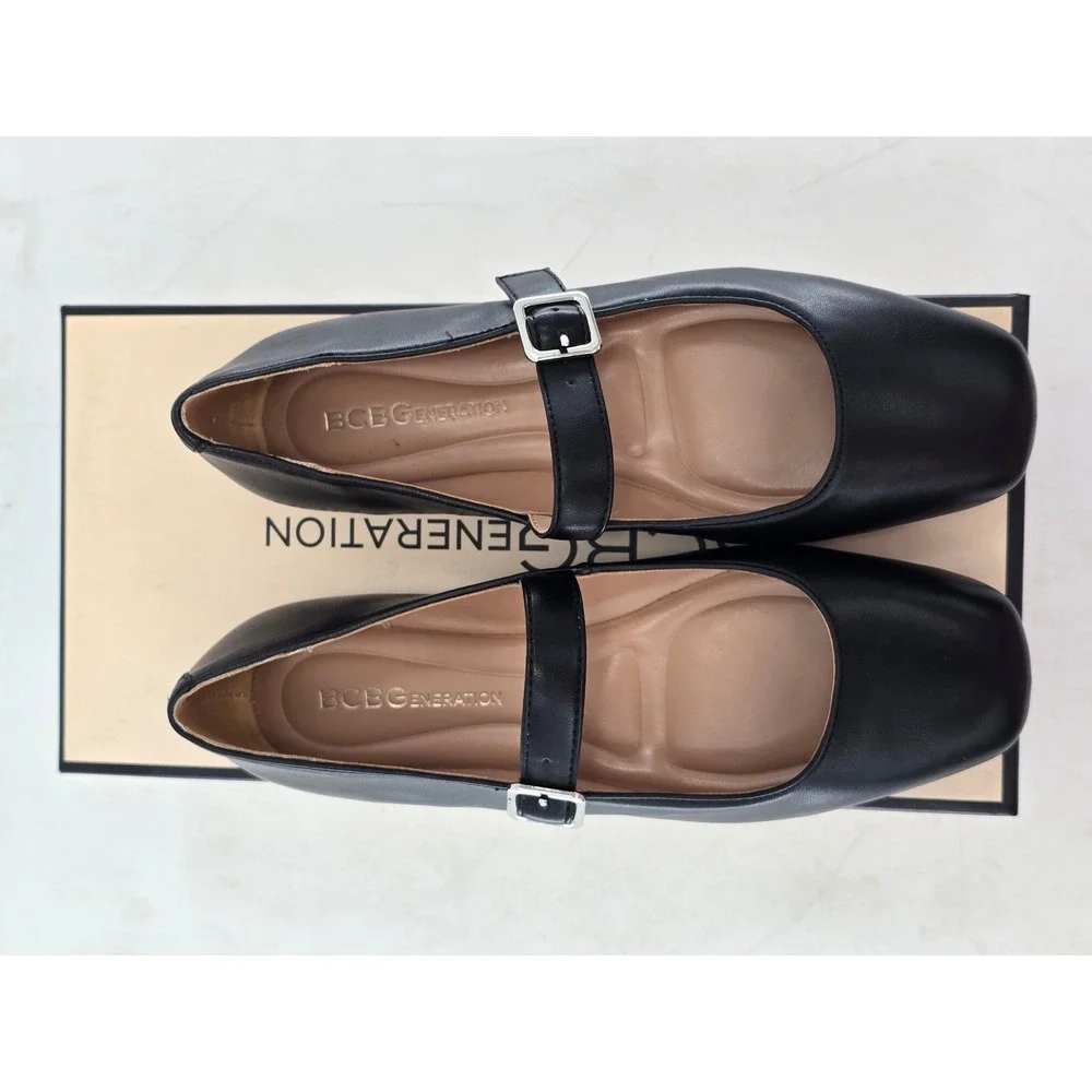 BCBGeneration Harpin Mary Jane Flats Womens 5.5 Black Square Toe Buckle - Exc